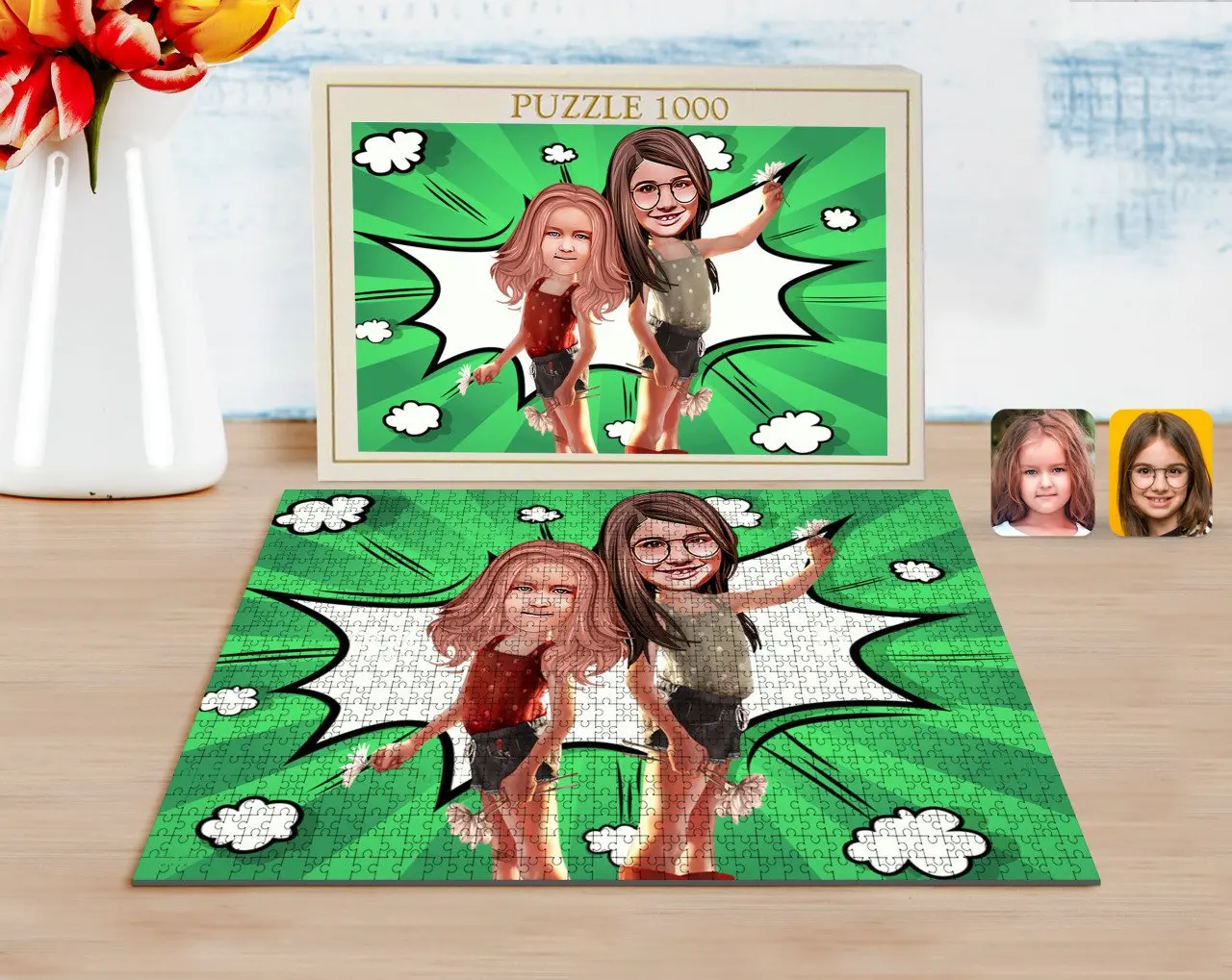 

Personalized Sisters Caricature of 1000 Piece Professional Puzzle-5