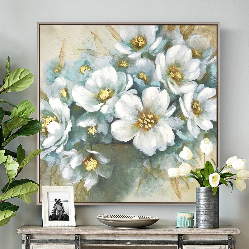 

Blossoming Flowers hand-painted Oil Painting Decorative Painting Modern Scandinavian Restaurant Entrance Living Room Backdrop Li