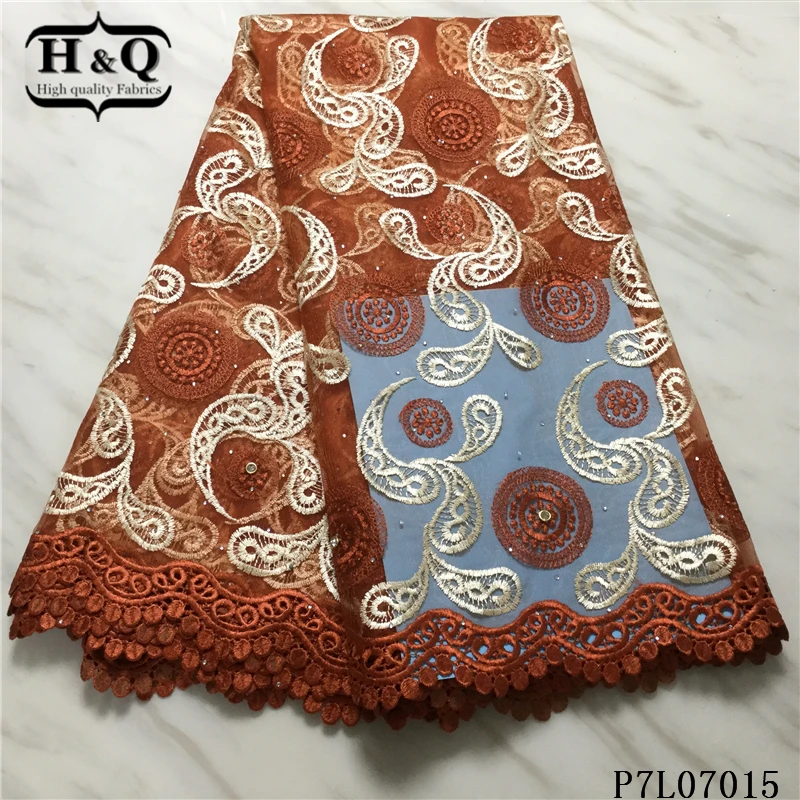 

H & Q новейшая французская кружевная ткань с вышивкой Стразы и камней, африканская кружевная ткань, нигерийская сетчатая Кружевная Сетка 5 яр...