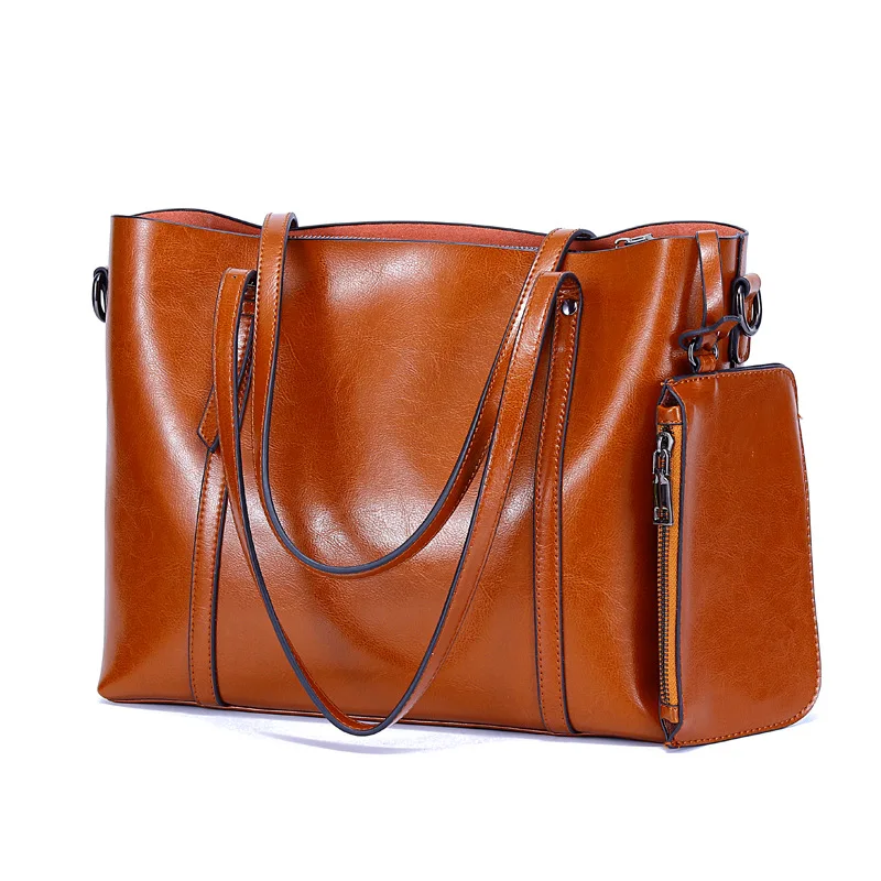

Women Genuine Leather Handbags With Purse Vintage Classic Luxury Designer Cowhide Shoulder Bag Female Large Shopping Tote Bags