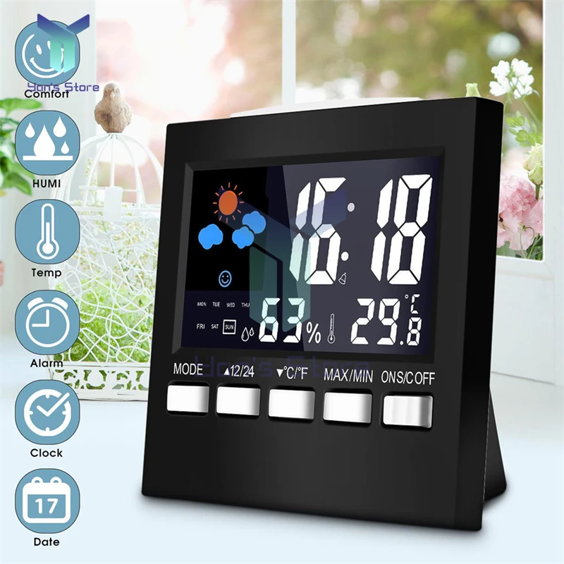 

LCD Digital Thermometer Weather Station Clock &Alarm Clock Calendar Room Home Hygrometer Termometer Temperature Humidity Meter