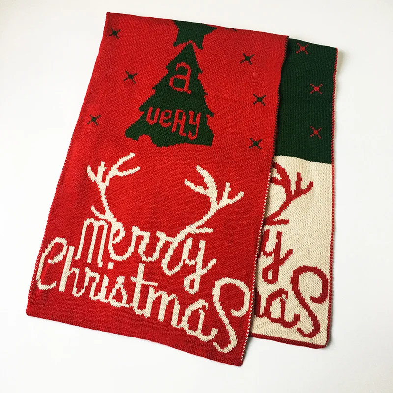 

2021autumn winter new Christmas red women's scarf contrast color fashion warm and thickened knitted wool fawn dual-purpose scarf