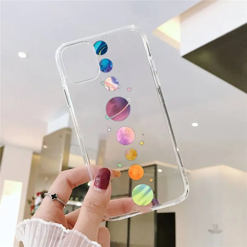 

Space Planet Stars Moon Spaceship Phone Cases Transparent Clear for iPhone 11 12 mini pro XS MAX 8 7 6 6S Plus X 5S SE XR 2020
