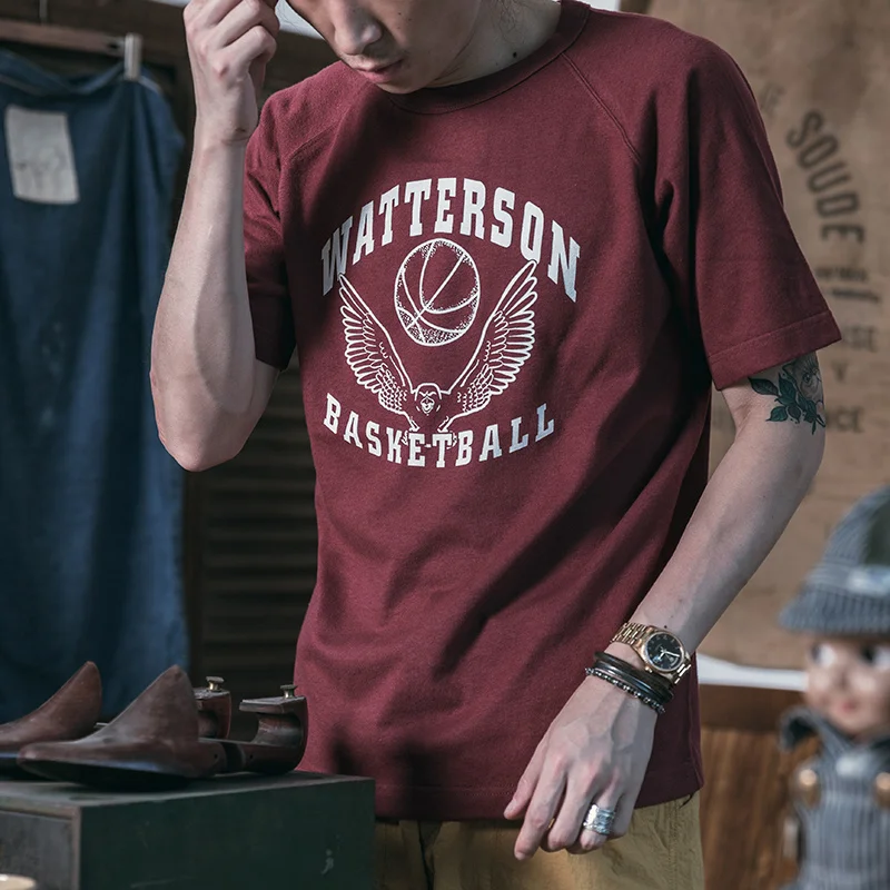 

NON STOCK Raglan Varsity Basketball Print T-Shirt Men Cotton Athletic Tee Shirts