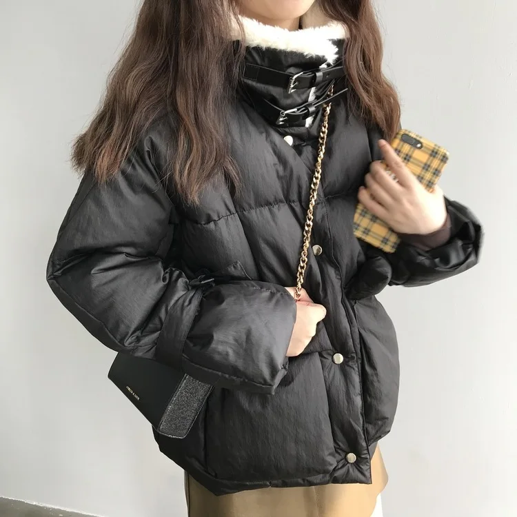 Winter New Thickened Solid Color Short ins Loose Bread Suit cotton-padded jacket Female