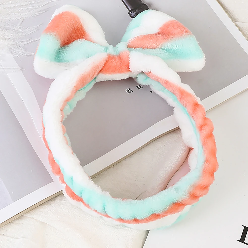 

1pc Girl Cross Stripes Headband Bow Knot Soft Warm Wash Face Headband Hiar Wrap Elastic Bath Hairband Makeup Tools