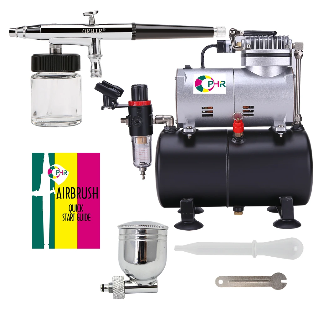 OPHIR 110V,220V Air Compressor Tank with 7cc & 22cc Dual Action Airbrush Kit for Hobby Cake Decoration Model Paint AC090+005