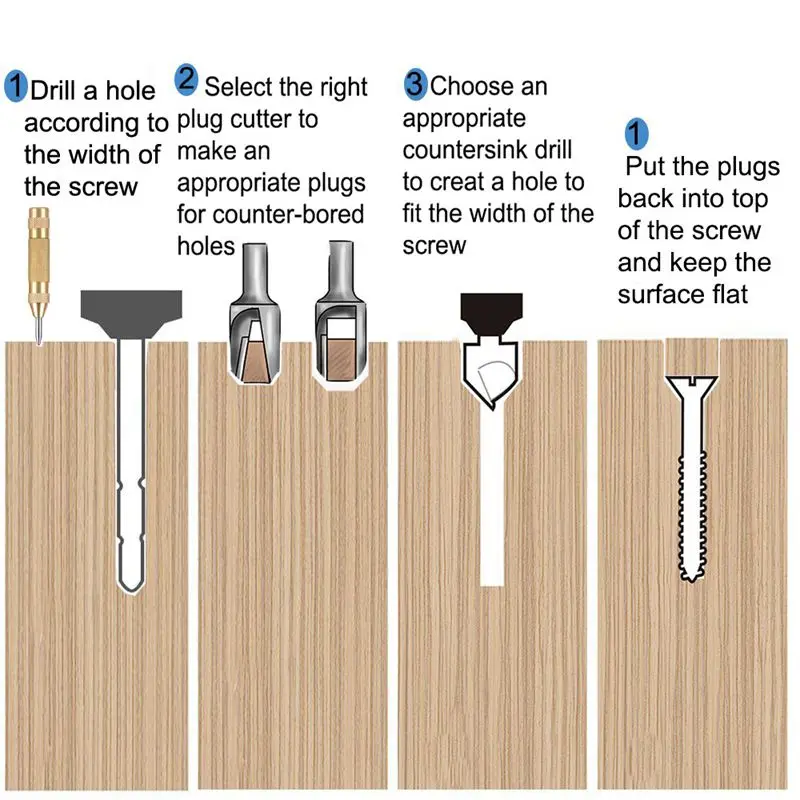 

8Pcs Wood Plug Cutter,6Pcs 1/4 Inch Hex 5 Flute 90 Degree Countersink Drill Bits,7Pcs Three Pointed Countersink Drill Bit With L
