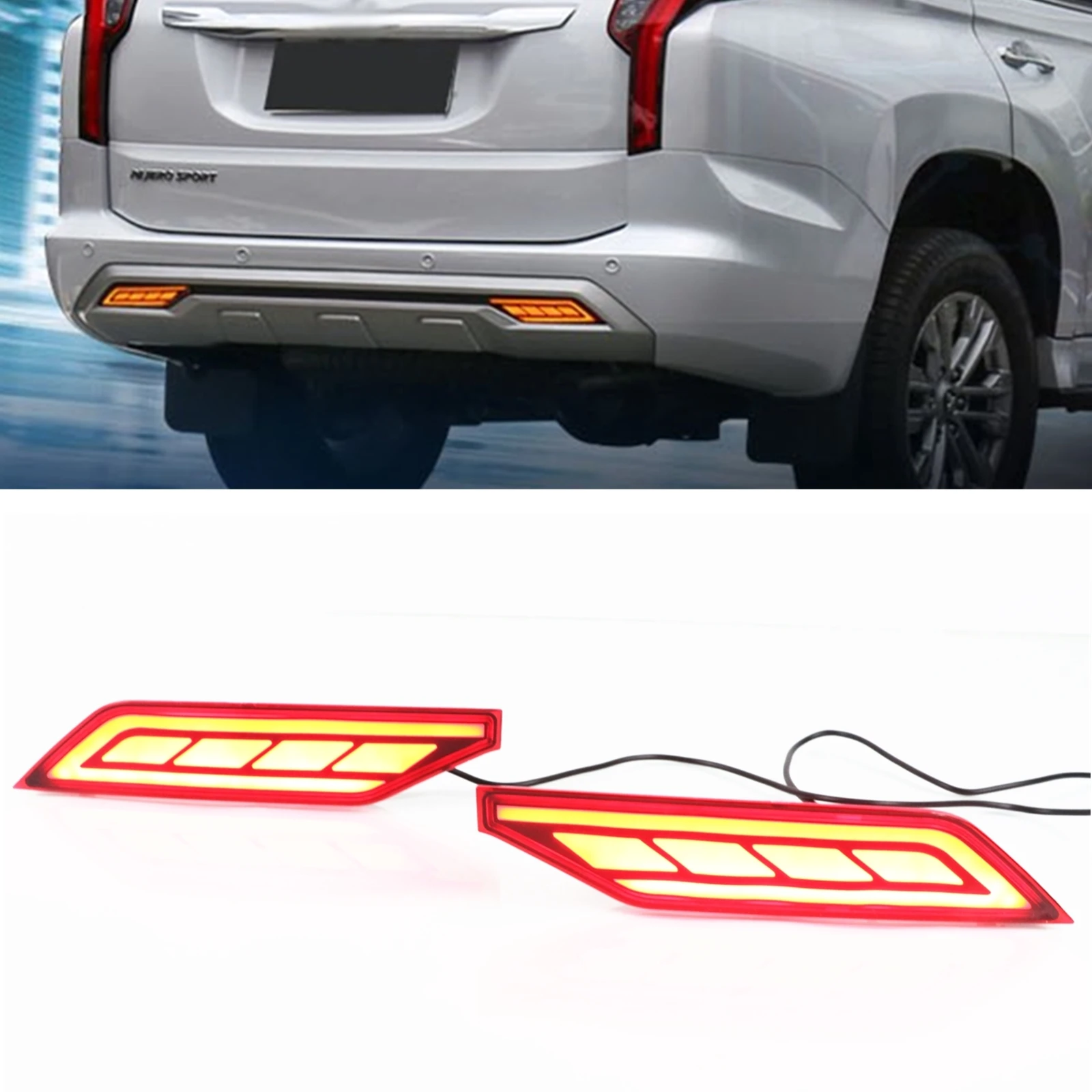 

For Mitsubishi Pajero 2018-2020 Rear Bumper Light Brake Lamp Refletcor Diffuser Side Reflective Stop Signal LED Indicator Bulb