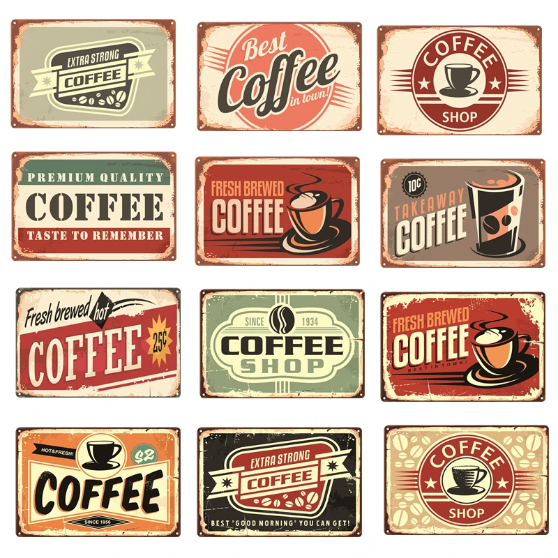 

Coffee Metal Sign Vintage Tin Sign Plaque Metal Wall Decor for Kitchen Coffee Bar Cafe Retro Metal Posters Iron Painting