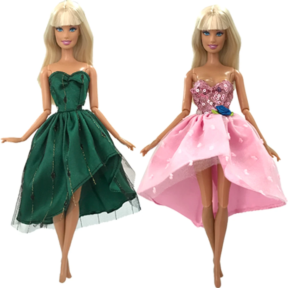 

NK 2 Pcs /Set 2021 Doll Pink Lace +Green Dress Fashion Model Party Skirt Daily Doll Clothes for Barbie Doll Accessories Toy 3X