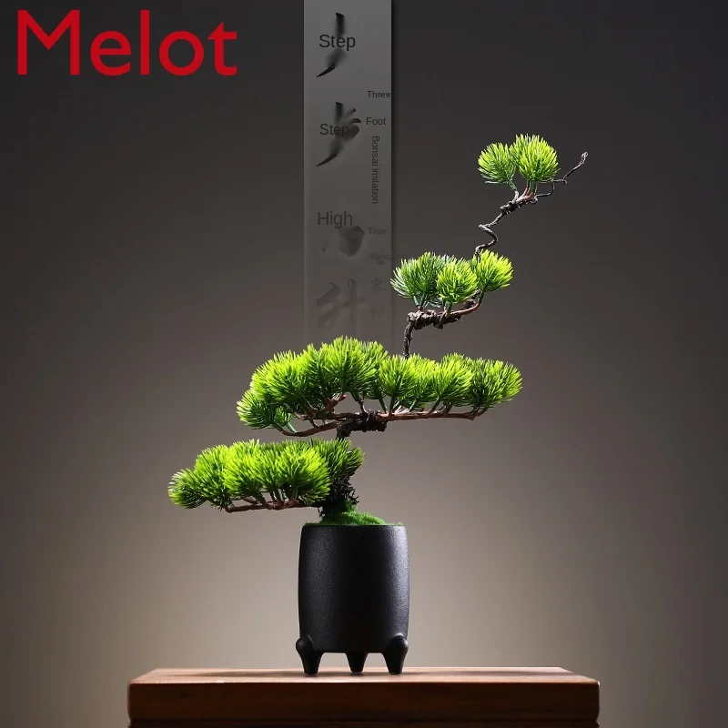 

Chinese Style Artificial Greeting Pine Bonsai Living Room Entrance Restaurant Light Luxury Vase Potted Creative Ornaments