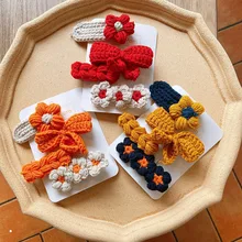 4Pcs/Set Color Matching Wool Word Folder Children's Bow BB Clip Japanese And Korean New Headwear