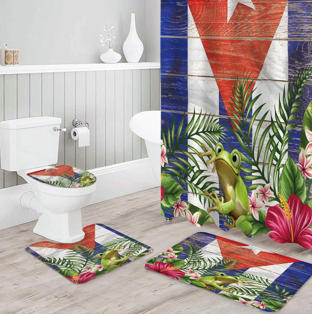 Пуэрто-Рико Флаг Лягушка Цветок Винтаж деревянный Душ наборы занавесок