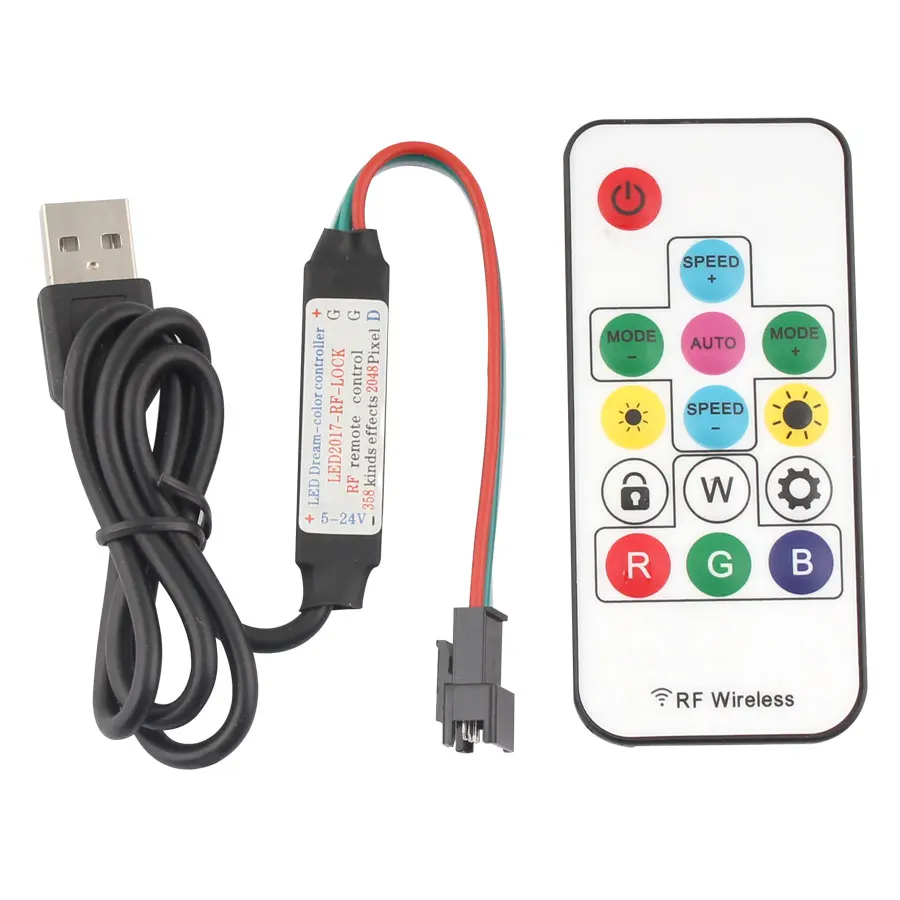 

WS2812B WS2812 LED Controller Dimmer 5V RF Wireless Remote Control 3Pin Jack USB Output For WS2812 WS2812B Driver RGB LED Strip