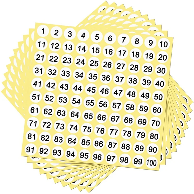 

100 листов, наклейки с цифрами 1-100, круглые наклейки с цифрами, 0,4 дюйма, маленькие самоклеящиеся этикетки с цифрами для офиса