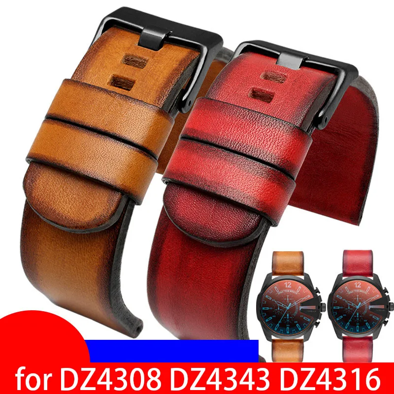 

Retro Genuine Leather watchband 22mm 24mm 26mm 28mm wristwatches band for DZ4308 DZ4343 DZ4316 watch strap Quality watch band