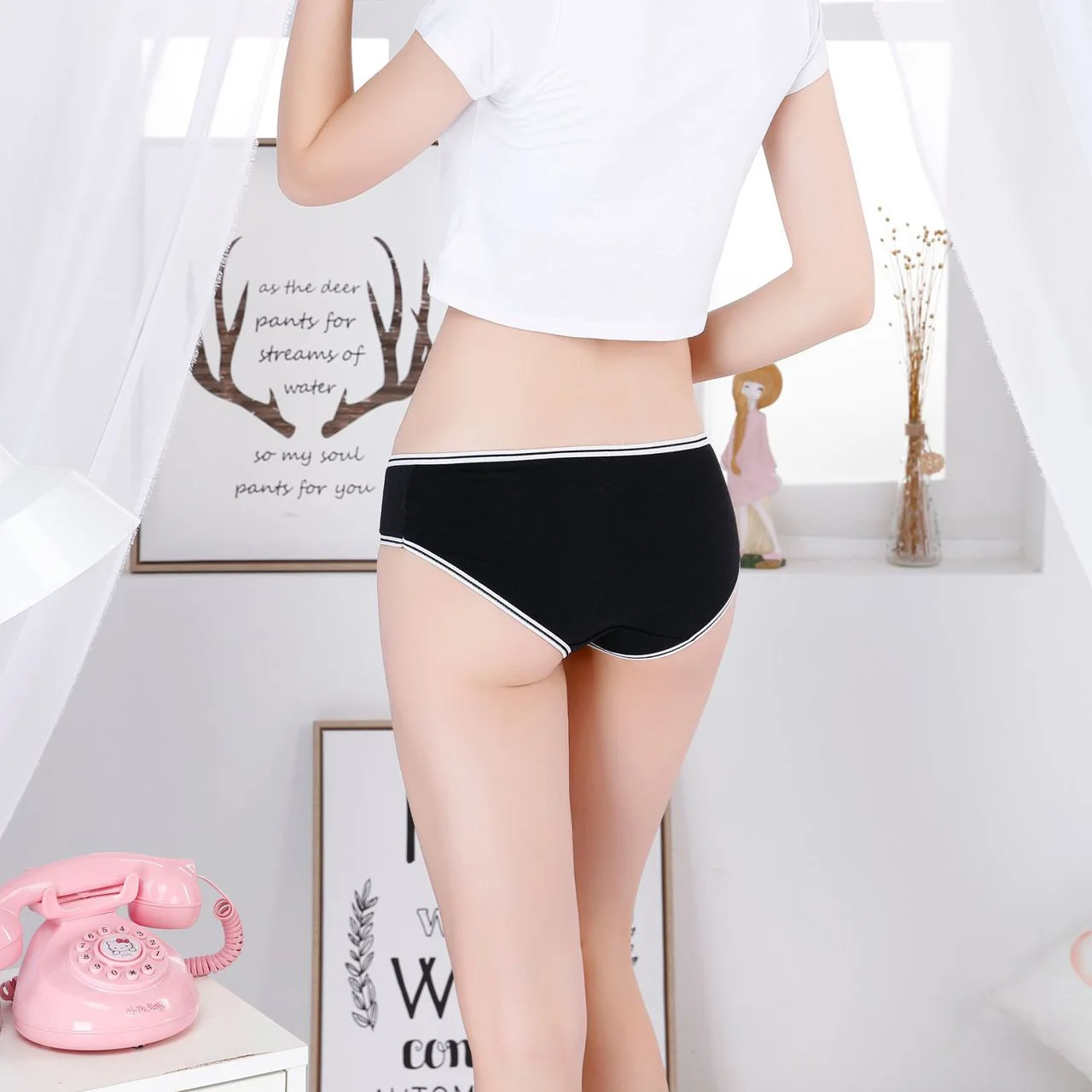 Женские трусики в полоску с принтом кактуса Нижнее белье Трусики для девушек