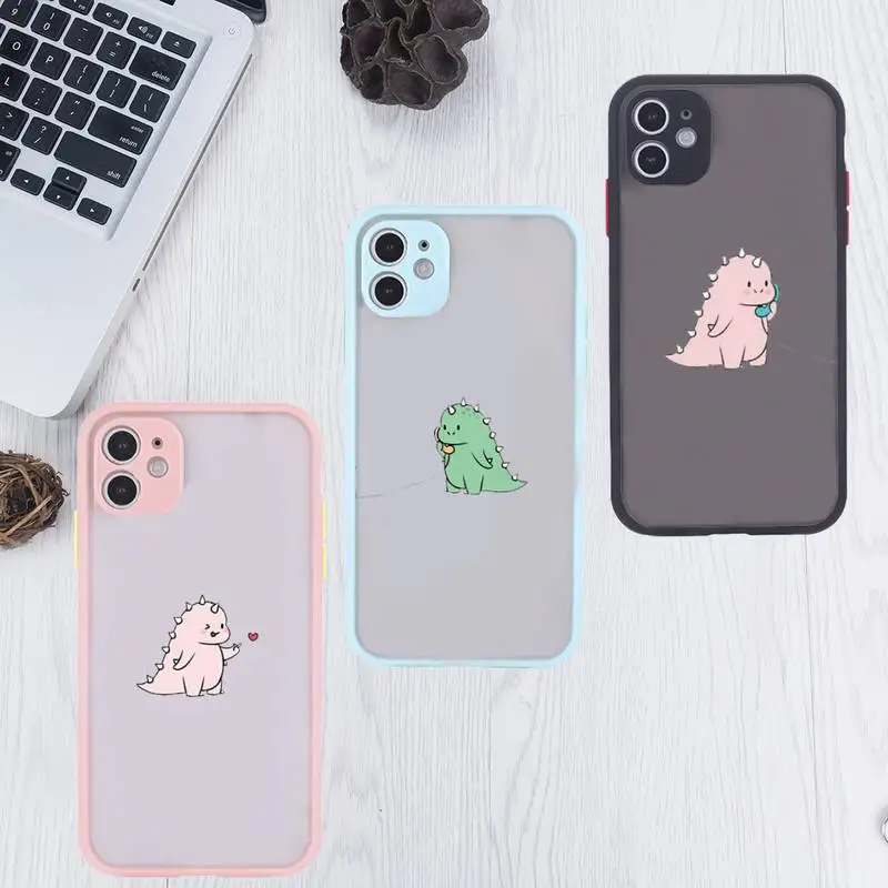 

Cute animal dinosaur Phone Case Clear Funda matte transparent For blue iPhone 7 8 x xs xr 11 12 pro plus max mini
