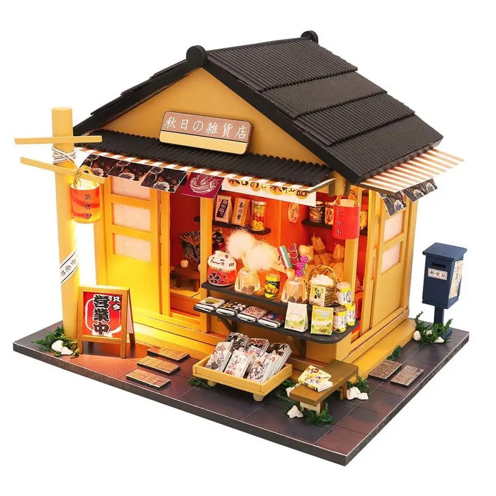 

DIY Assembly Miniature LED Japanese Grocery Store Doll House Model Kids Toy