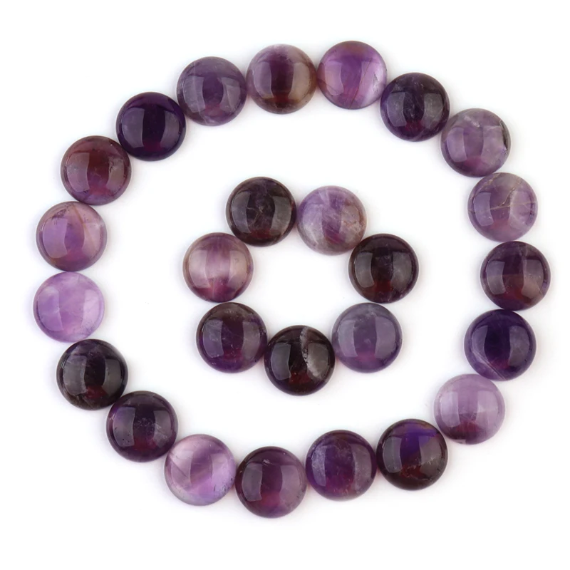 

10pcs /lot 4/6/8/10/12/14/16/18mm Purple Amethysts Stone Loose Beads Round Cabochon Cameo Rings Pendants Base Tray For Jewelry
