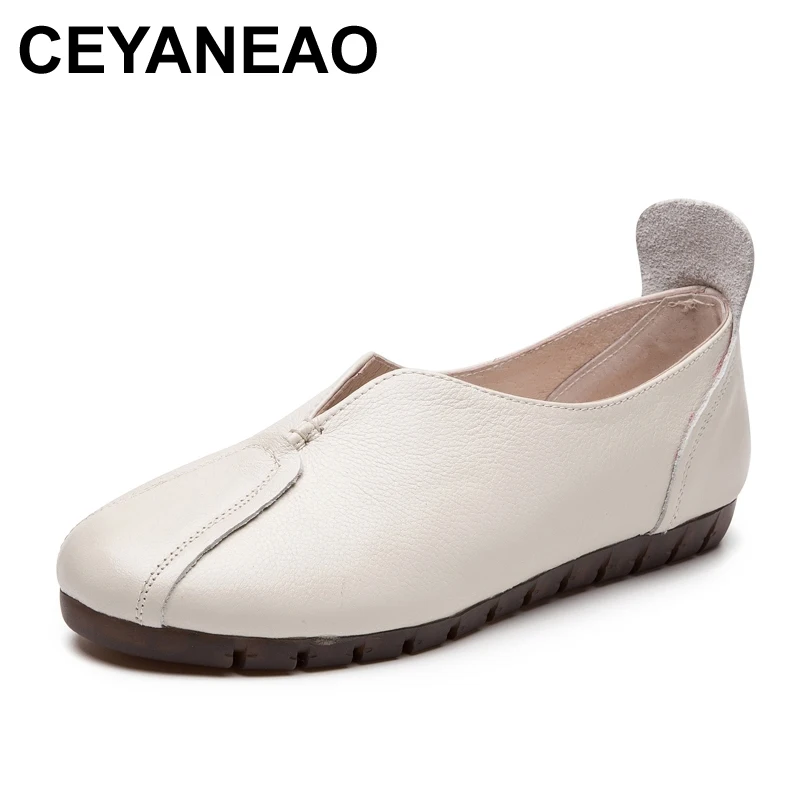 

CEYANEAO2020 spring large size flat shoes cow leather shoes woman flats shallow mouth fashionable leisure shoes women moccasins