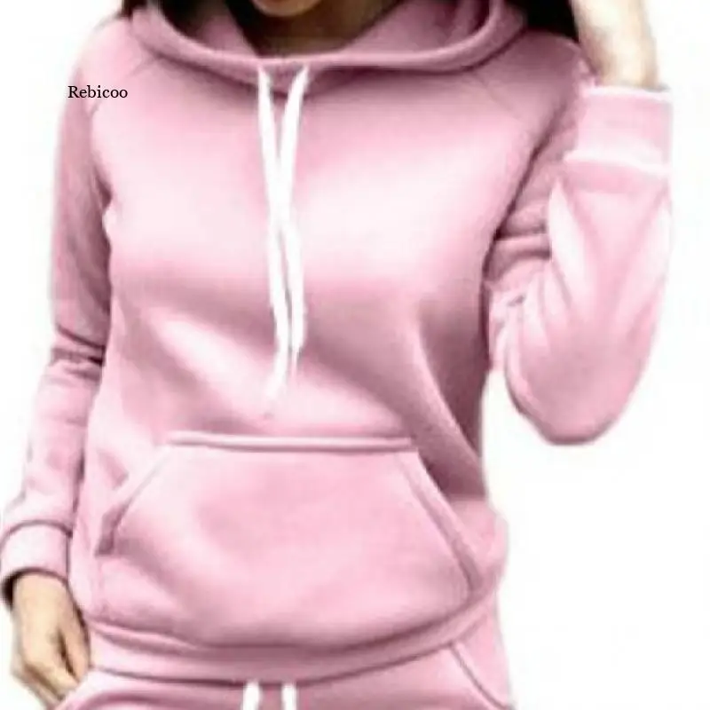 

Winter Ladies Sportswear Solid Color Casual Hoodie Sweatshirt Pants Suit Casual Wear Sports Suit