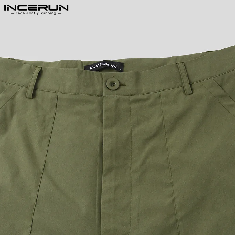 

INCERUN Men Casual Pants Solid Pockets Streetwear Loose Button Wide Leg Trousers Joggers Leisure Straight Pants Pantalon S-5XL