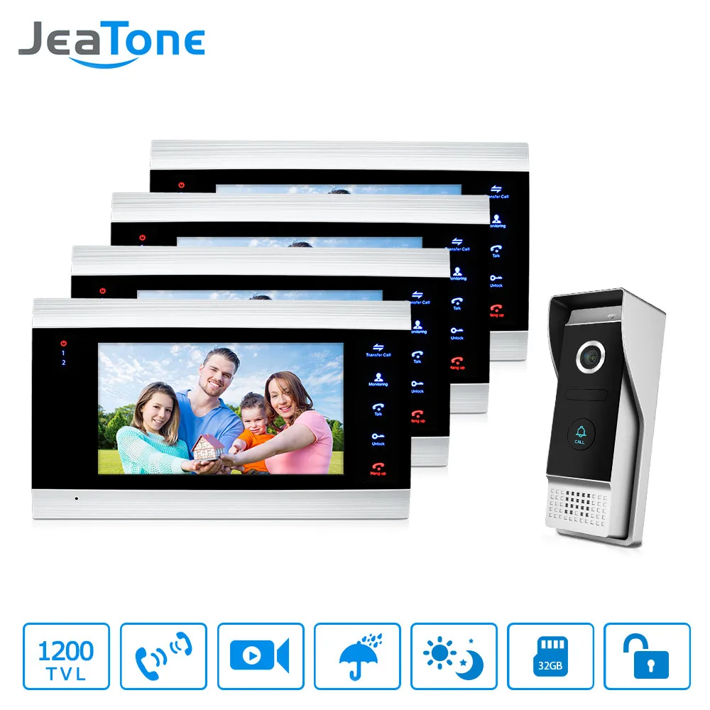 JeaTone видео дверной звонок телефон домофон монитор 7 дюймов ЖК-домофон система с 1 3