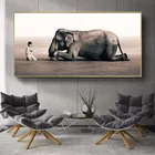Современные животные Искусство Холст Картина слон и мальчик плакаты и принты настенные картины для комнаты домашний декор