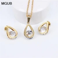 stainless steel jewelry set zirconia water drop shape earrings and pendant high quality elegant fashion for women jewelry zn42