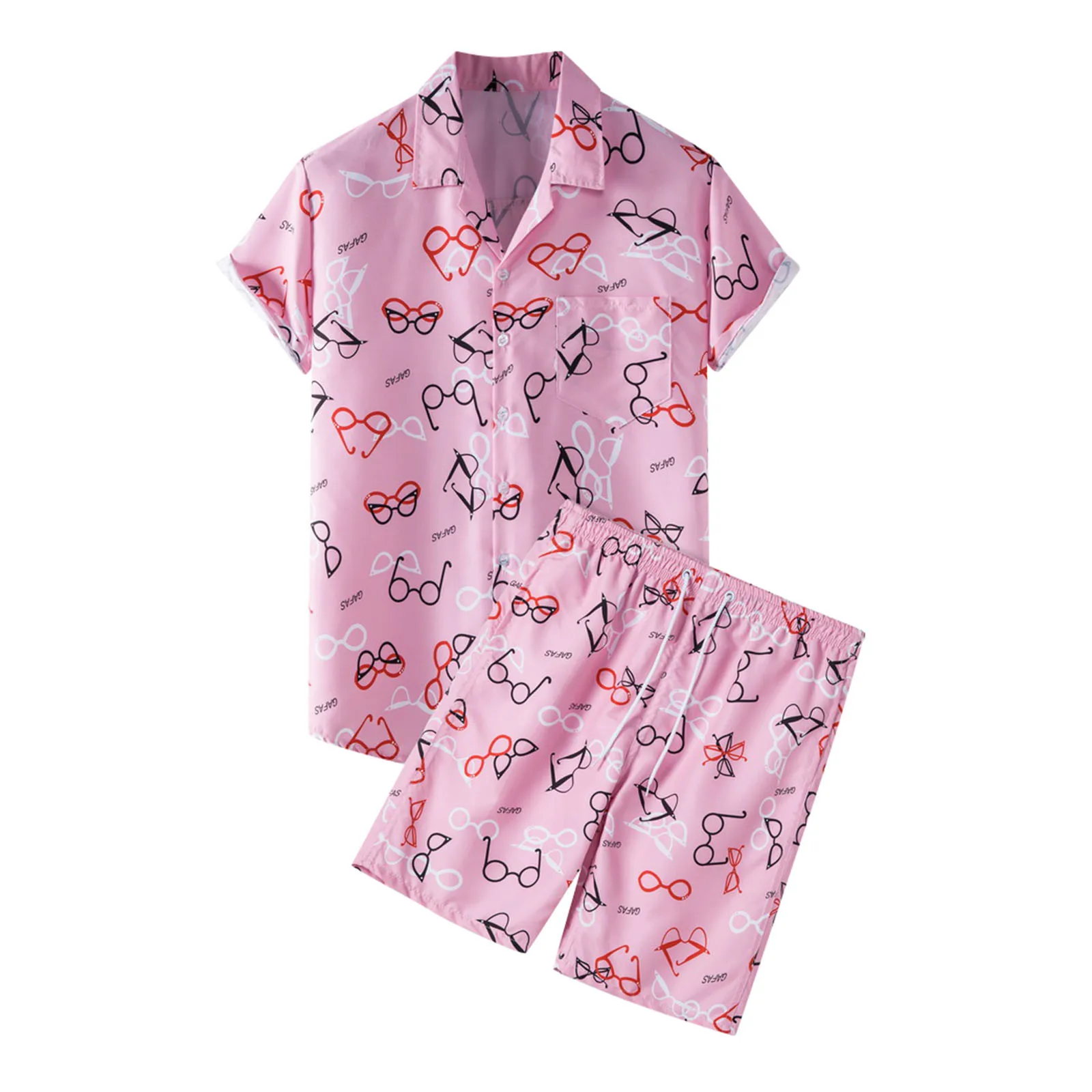 

2-Piece Pants Shirts & Shorts Sleeve Sets Printed Short Beach Summer Men’s Men Suits & Sets Outfits 2 Piece