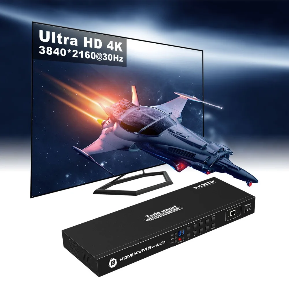 USB HDMI KVM переключатель 8 портов Lan переключатель KVM 8 портов KVM переключатель Поддержка 4K 30Hz Ultra HD клавиатура и мышь Порт ИК-пульт USB 2,0