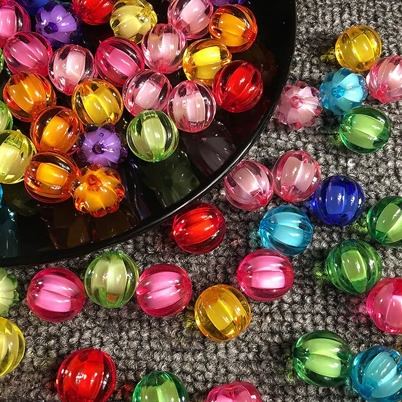 

8mm 10mm 12mm Acrylic Colorful Transparent Pumpkin Shape Beads in Beads For Children's Manual DIY Bracelet Accessories
