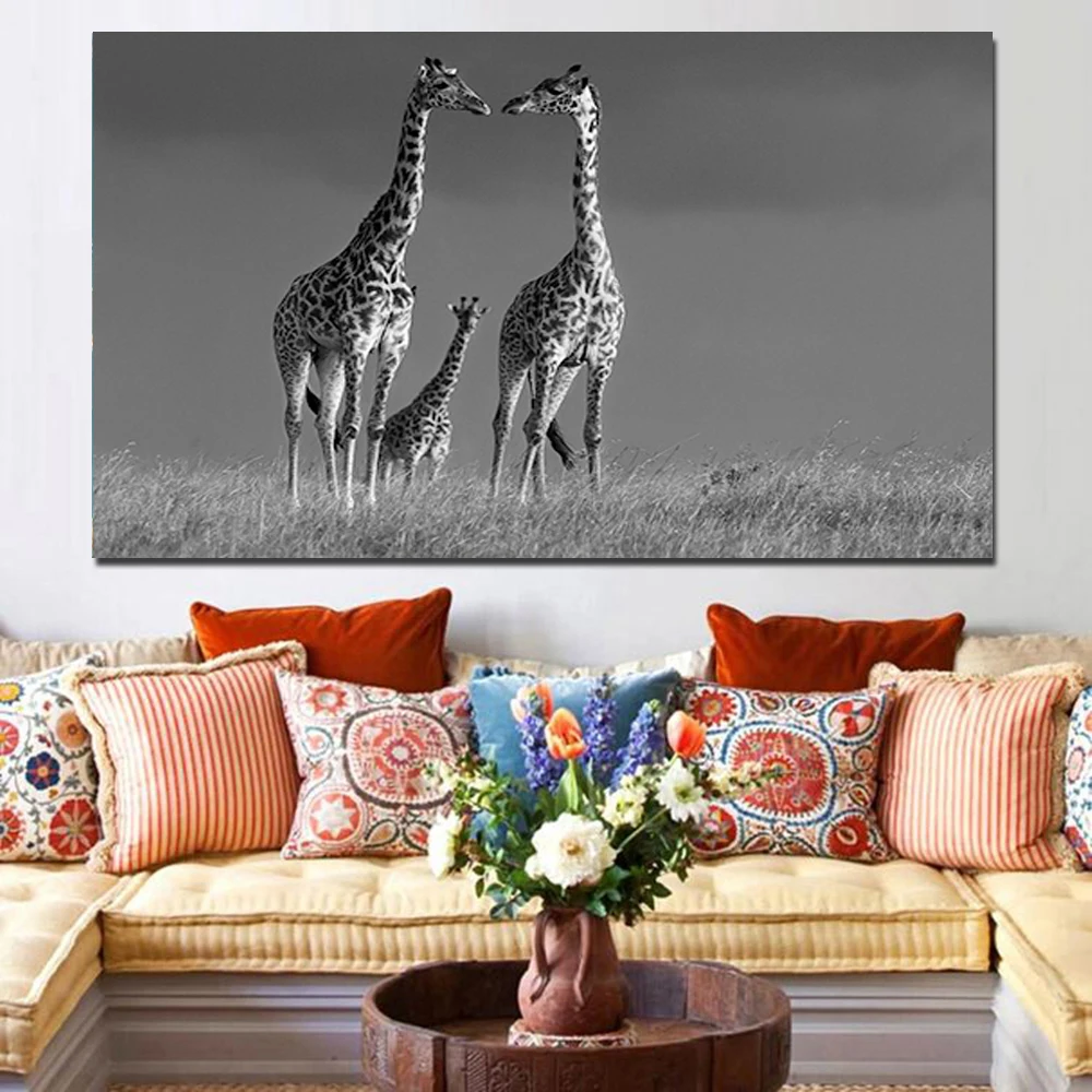 

Giraffe Safari Wall Art Canvas Painting Fun Animal Black and White Landscape Photography Picture For Kid Room Nursery Decoration