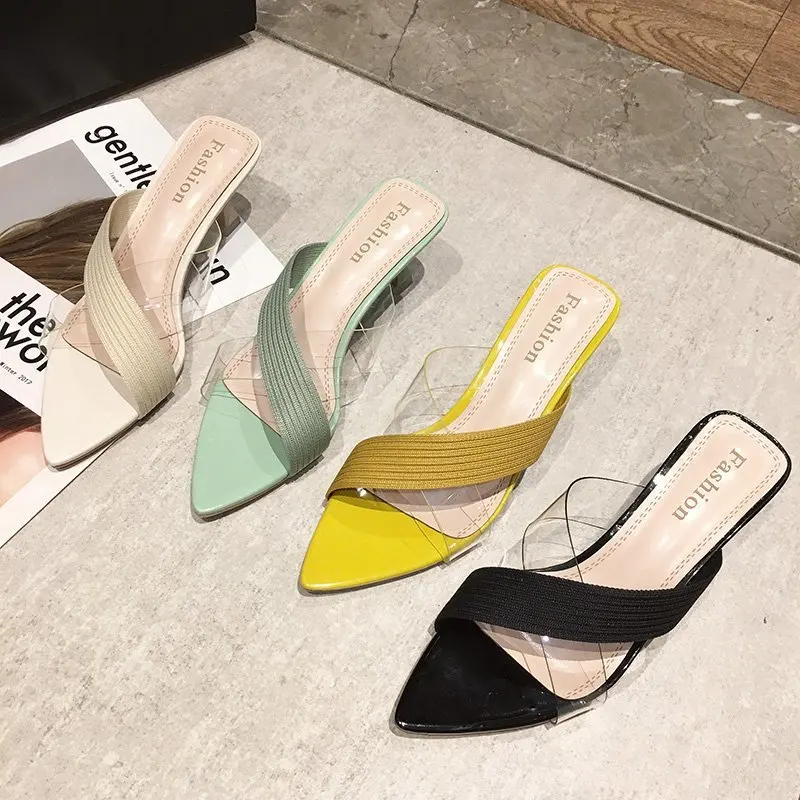 

2021Sexy Queen Gladiator Sandals knit Women Jelly Transparent PVC Sandals Pointed Toe High Heels Party Cross Women Sandals Zapat