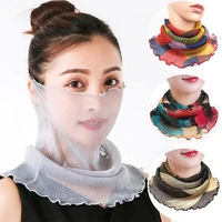 women face cover masks fashion bright silk bib neck cover sun protection hanging ear veil summer scarf breathable mesh headband