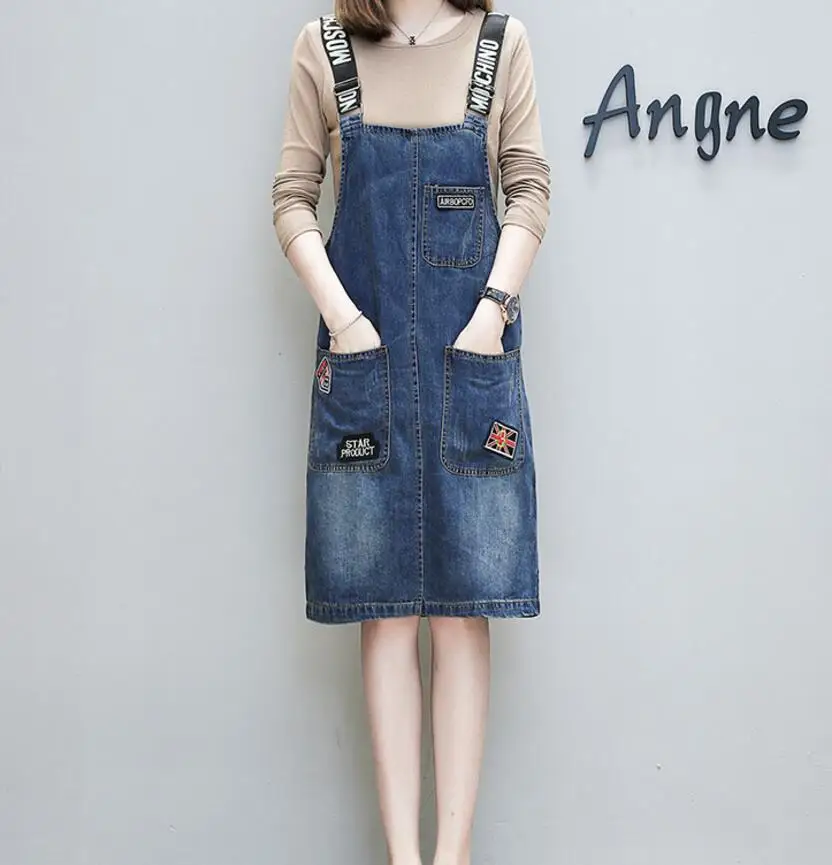 2020 Fashion Denim Waistcoat Spring And Autumn Dress Cowgirl + long Sleeve T shirt Sleeveless Women's Dress|Женские платья| |
