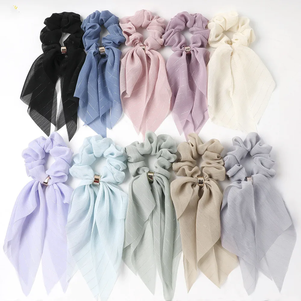 

Solid Color Chiffon Streamer Ribbon Ponytail Scarf Hair Tie Scrunchies Women Girls Elastic Hair Bands Rubber Hair Accessorie