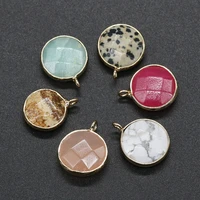 natural stone pendants faceted oblate semi precious stone edging pendant for diy jewelry making good quality size15x20 mm