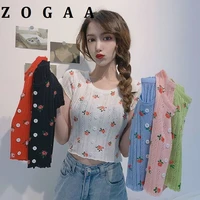 strawberry print short sleeved t shirt women summer new style korean womens summer hollow knit sweater top