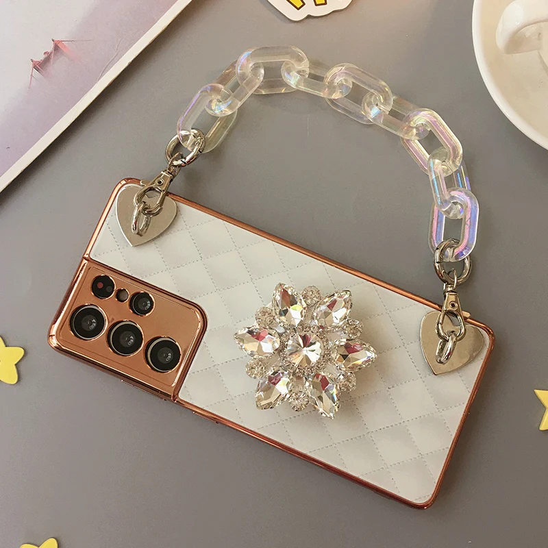 

3In1 Bracelet PU Leather Case for S21 Samsung Galaxy 5g Cover New Fashion Portable Samsung S21+ Case Ins Women Original Design