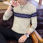 New Spring Knitted Sweaters Casual Men Sweater Wavy Stripes O-Neck Top Blouse Mens Pullovers Slim Fit Pullover Clothing 3XL C273
