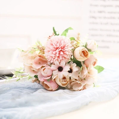 light pink 19 Цвета 8/9 шт. 12 шт./компл. 25x16 см искусственные цветы розы свадебные букет шелковых цветок DIY домашний Декор розовыми цветами - Цвет: light pink