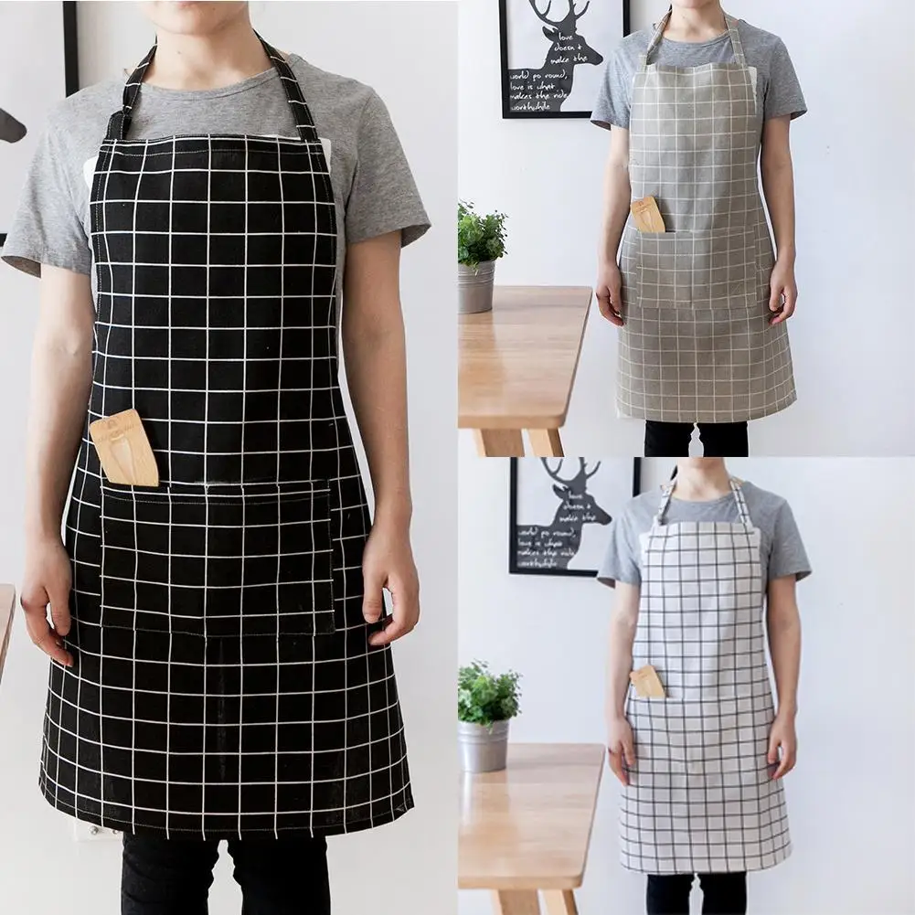 

HOT SALES !!!Casual Adjustable Plaid Cotton Household Kitchen Cooking Cleaning Adult Apron Wholesale Dropshipping New Arrival
