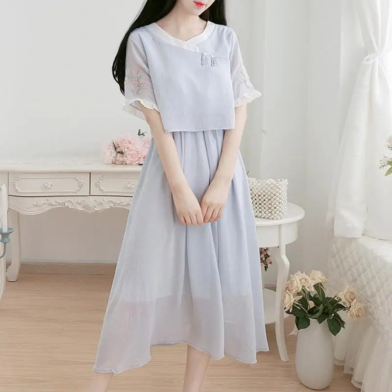 Женское шифоновое платье Hanfu летнее в стиле ретро китайском винтажная сказочная