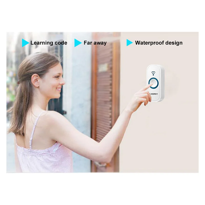 

Doorbell Home Security Welcome Wireless Doorbell Smart Chimes Door Bell Alarm LED Light 32 Songs With Waterproof Touch Button