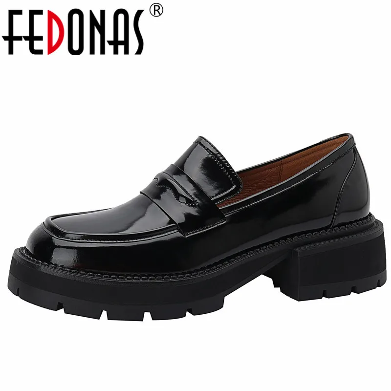 

Женские туфли-лодочки FEDONAS, классические лоферы в стиле ретро из натуральной кожи на платформе, на толстом каблуке, сезон весна-лето