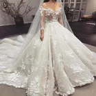 Великолепная аппликация с открытыми плечами кружевное бальное платье Свадебные торжественные платья 2020 милое с длинным рукавом аппликация платье для невесты принцессы