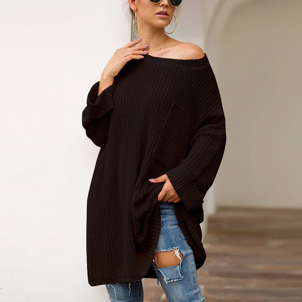 Fadzeco Для женщин вязаная Платья свитеры осень зима с длинными рукавами и круглым